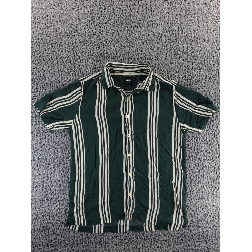NUON‎ Mens Green White Striped Short Sleeve Button Up Relaxed Fit Shirt Size M